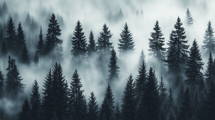 Misty Black and White Forest with Tall Pine Trees – Cinematic Moody Monochrome Wallpaper for Modern Interiors