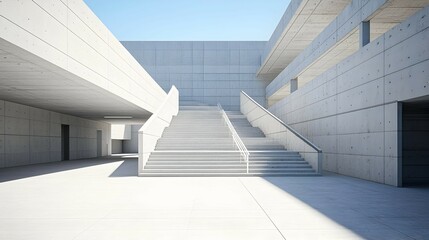 Fototapeta premium Modern Concrete Building Exterior With Stairs