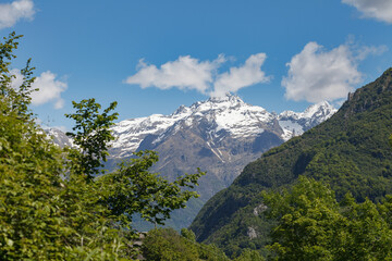 Snow-capped Bergamo alps. View from Gromo town.