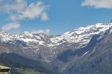 Snow-capped Bergamo alps. View from Gromo town.