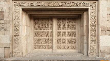 Obraz premium Ornate Stone Doors in Historical Building