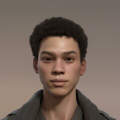 A highly detailed, hyper-realistic close-up portrait of an AI-generated human face. This digital artwork features lifelike skin textures, expressive eyes, and natural lighting.