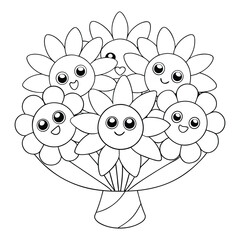 smiling flowers coloring page for kids