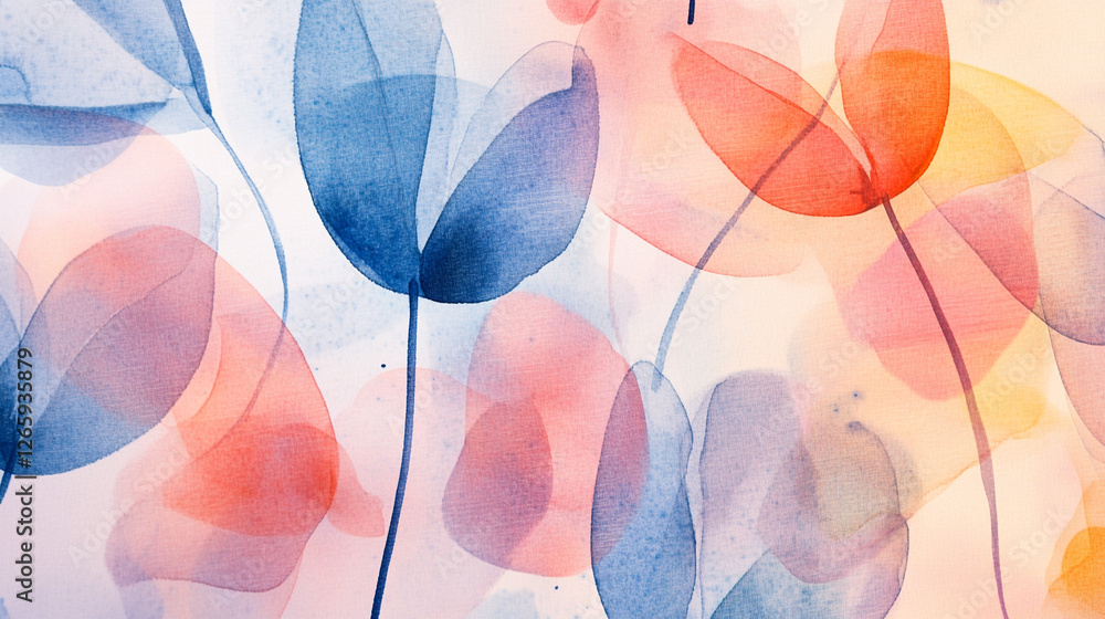 Poster colorful translucent leaves create a calming abstract design on a light background
