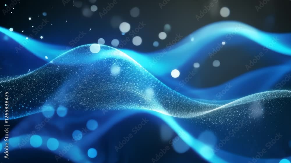 Poster blue wave abstract background with glowing particles for web design and modern technology