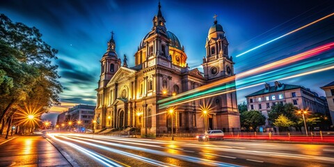 Obraz premium Majestic Metropolitan Cathedral at Night - Long Exposure Photography