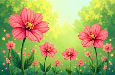 flower garden, children's drawing in cartoon style, drawing of flowers. High quality photo