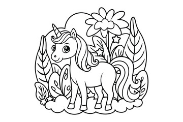 unicorn and flowers coloring page for kids