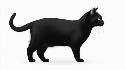 Black Cat Walking On White Background