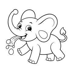 a baby elephant spraying water with its trunk coloring page for kids
