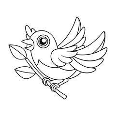 a bird flying with a twig in its beak coloring page for kids