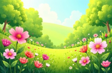 flower garden, children's drawing in cartoon style, drawing of flowers. High quality photo