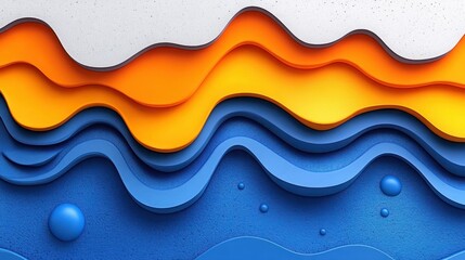 Abstract layered wavy shapes, orange and blue, textured background, 3D