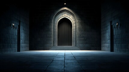 Obraz premium Dark Gothic Archway Entrance in a Stone Hallway