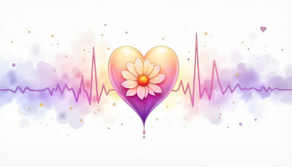 Transformative heartbeat line blooming into a flower, health concept