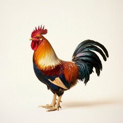 Fototapeta premium Colorful rooster on a white background, no shadows, no text space in the picture