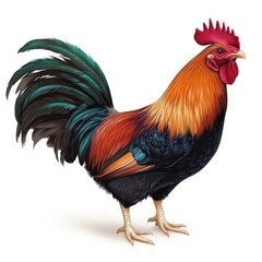 Fototapeta premium Colorful rooster on a white background, no shadows, no text space in the picture