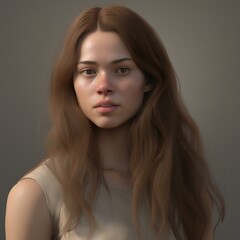 Fototapeta premium A highly detailed, hyper-realistic close-up portrait of an AI-generated human face. This digital artwork features lifelike skin textures, expressive eyes, and natural lighting.