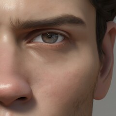 Fototapeta premium A highly detailed, hyper-realistic close-up portrait of an AI-generated human face. This digital artwork features lifelike skin textures, expressive eyes, and natural lighting.