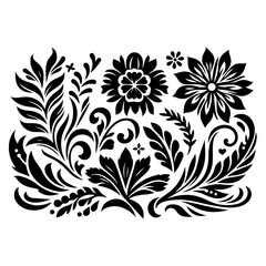 Silhouette of a set floral design with thick outline side view isolated, no text, no shadow
