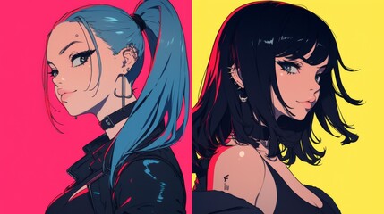 two female characters with different hair colors