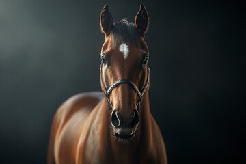 Obraz premium brown horse with a white mark on its forehead, full-body, cinematic shot.