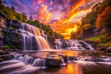 Majestic Upstate NY Waterfall Silhouette at Sunset - Dramatic Nature Photography