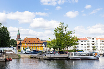 Walking in Silkeborg's streets with many beautiful buildings	