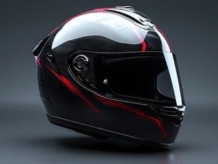 Fototapeta premium Sleek Aerodynamic Custom Helmet Design in 3D Mockup with Red and Black Accents