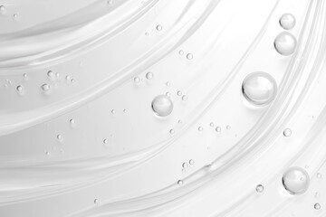 White cosmetic gel texture background. Liquid, transparent cream swatch with bubbles, close-up.