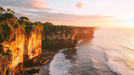 Golden Cliffs Bask in Sunset Coastal Glow