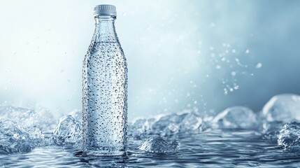 Clear Glass Bottle Mockup with Water Droplets and Soft Focus Background