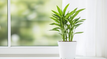Fototapeta premium Houseplant by window, indoor, vibrant greenery