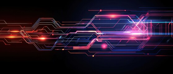 Abstract Dynamic Technology Background with Glowing Red and Blue Lines