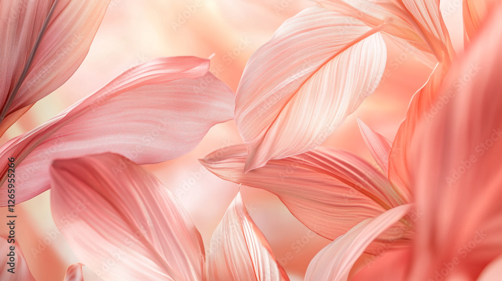 Poster delicate pink leaves gently cascading in soft light with a dreamy background effect