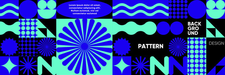 A bold abstract composition with geometric shapes in a mosaic style. A minimalist and modern vector background for posters, festivals, music, parties, and trendy banners. 