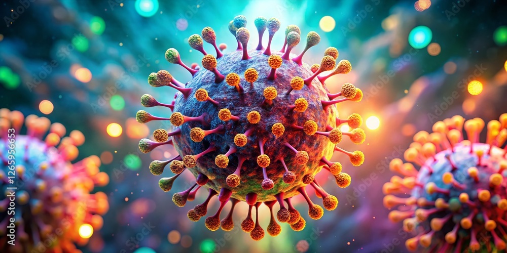 Poster microscopic view: bokeh effect on cell or virus particle