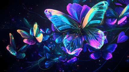 vibrant iridescent neon butterflies