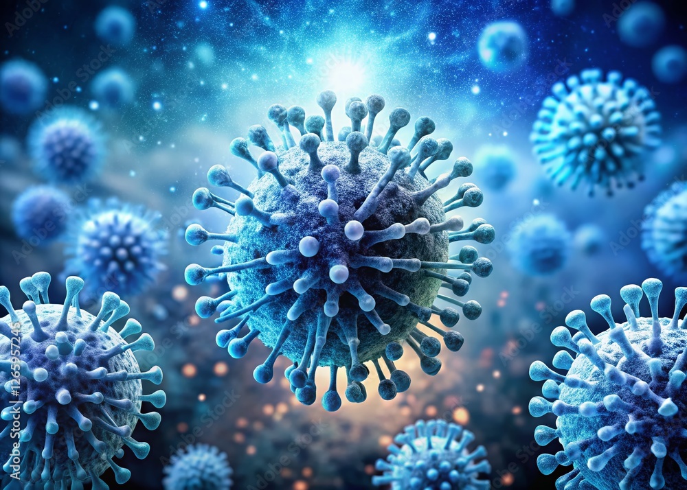 Aufkleber microscopic virus structure: blue tone bokeh image with copy space for text