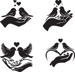 birds in love in a human hand