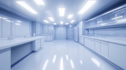 Fototapeta premium Cleanroom lab interior, sterile equipment, research facility, bright lighting, pharmaceutical production