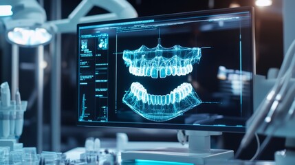 Dental X-Ray On A Screen In A Dentist'S Office. High-Tech Equipment For Dental Diagnostics.