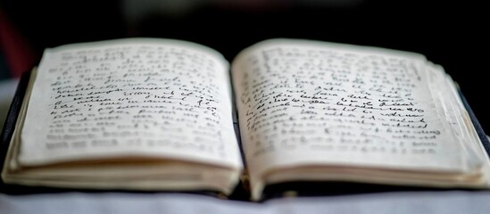 Obraz premium Antique journal open, handwritten text, table background, historical research