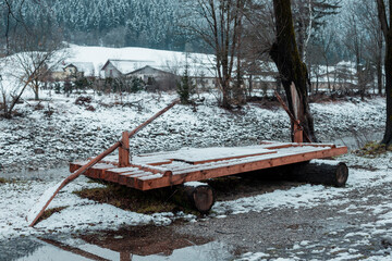 Wooden model of flos or raft which once was used to move people and goods on the savinja river at...