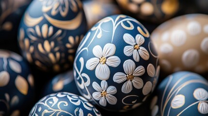 Close-up of Easter eggs with floral patterns
