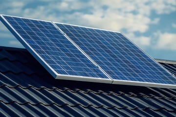 Solar panel installed on a rooftop, promoting renewable energy and sustainability.