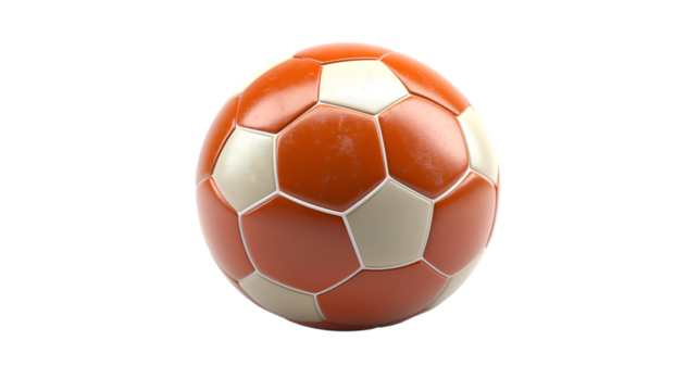 Orange Soccer Ball Classic 3D Design, High-Resolution Render for Sports Themes, isolated on transparent background.