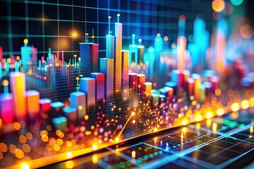 Obraz premium Miniature Data Visualization: Generative AI Graphs & Charts on Computer Screen