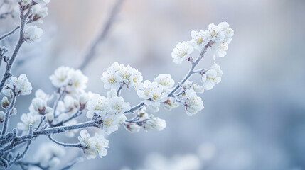 Winter blossoms covered in frost create a serene and enchanting atmosphere in nature