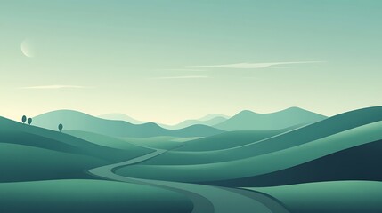 Serene Landscape Winding Road Through Rolling Green Hills
